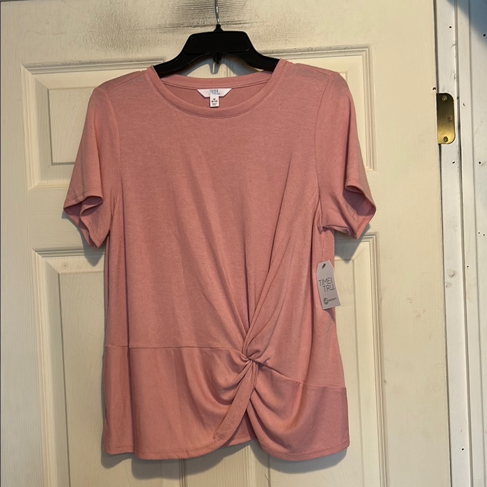 Time and Tru Pink Top with Front Twist Detail Size Medium